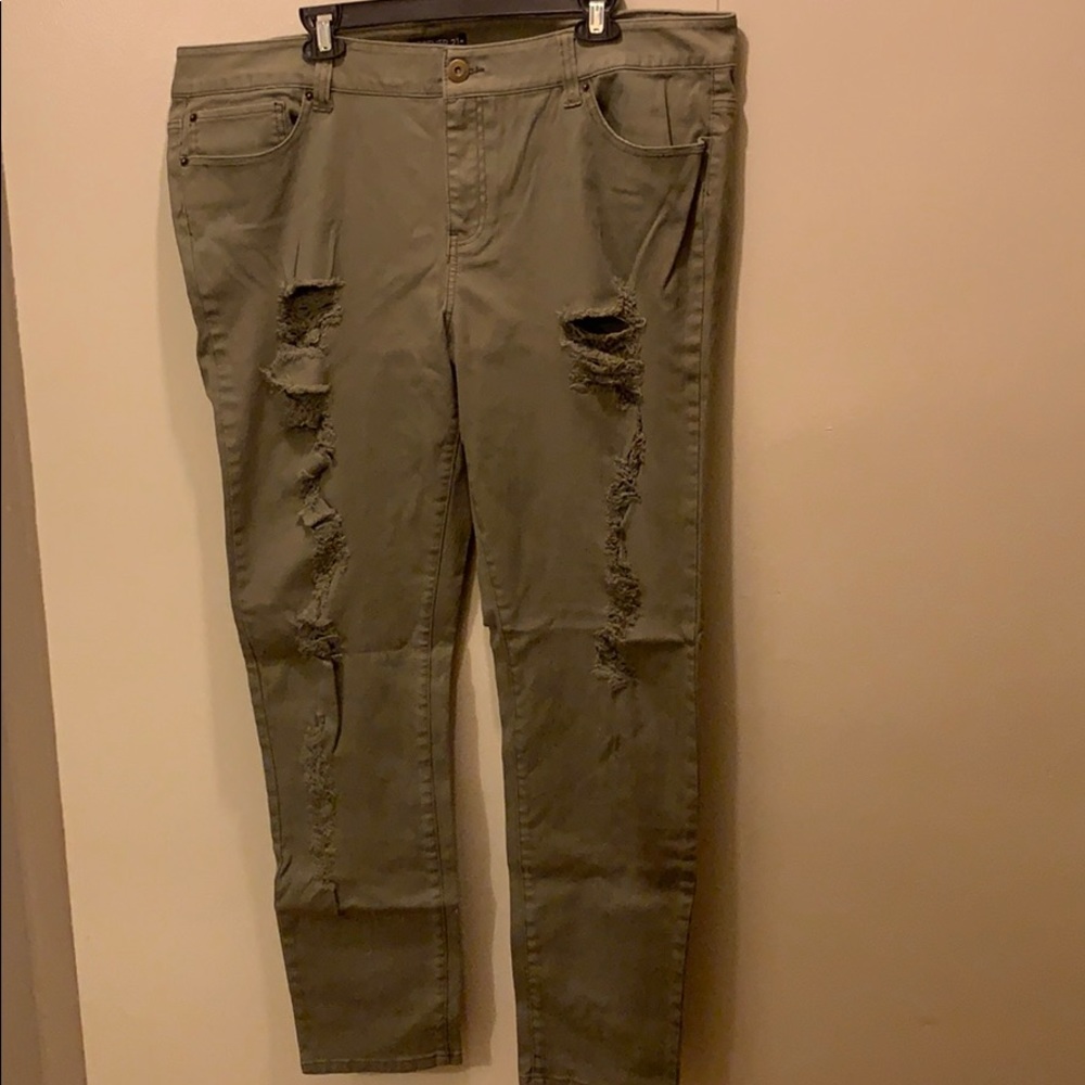 Olive destructive stretch jeans